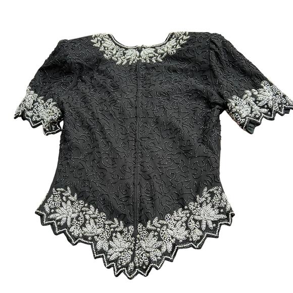 Vintage Black Beaded and Pearl Party Blouse by Laurence Kazar / M - Picture 3 of 4